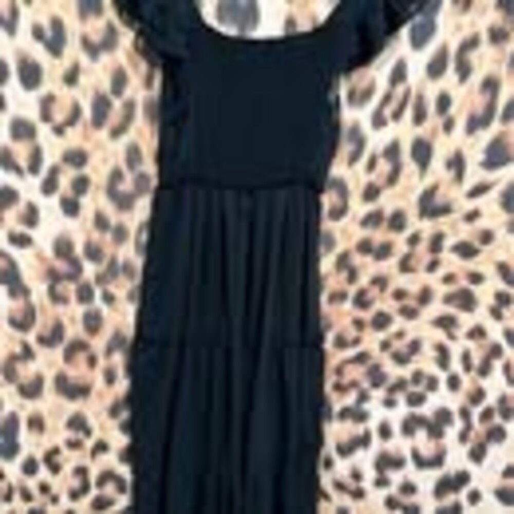 Adorable Black Swiss Dot Smocked Tiered Midi Dress